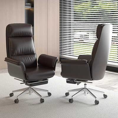 Modern Black Leather Office Chair With High Back Ergonomic Arms And Swivel Metal Base 3d model