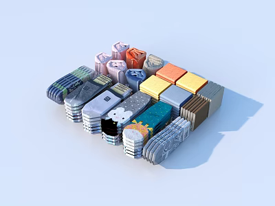 Colorful Patterned Socks With Various Designs And Stacked Arrangement For Daily Use 3d model