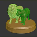 Decorative Golden Lion and Animal Sculpture on Shiny Polished Gold Circular Base