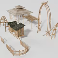 Bamboo Crafted Decorative Items Including Arches Bed Frames And Small Houses 3d model