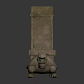 Traditional Stone Stela With Turtle Shaped Base And Intricate Carvings