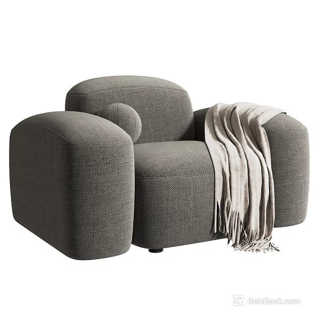 Modern Gray Fabric Single Sofa With Rounded Arms And Light Blanket 3d model