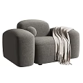 Modern Gray Fabric Single Sofa With Rounded Arms And Light Blanket 3d model