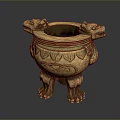 Golden Incense Burner With Dragon Shaped Handles And Animal Legs Design