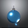 Blue Christmas Ornament with Silver Top Hook on Black Background and Shiny Reflection