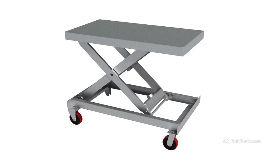 Gray Mobile Scissor Lift Table With Wheels For Industrial Work Platform 3d model 