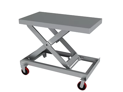 Gray Mobile Scissor Lift Table With Wheels For Industrial Work Platform 3d model