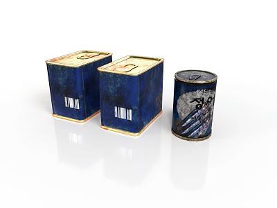 Household Supplies Including Blue Box Containers And Metal Canister With Labels 3d model