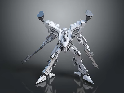 Advanced Smart Machine Robot With Mechanical Arms Weapons Metallic Armor And Standing Posture 3d model