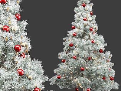 Silver Christmas Tree Decorated With Red Baubles Gold Accents And Festive Branches 3d model