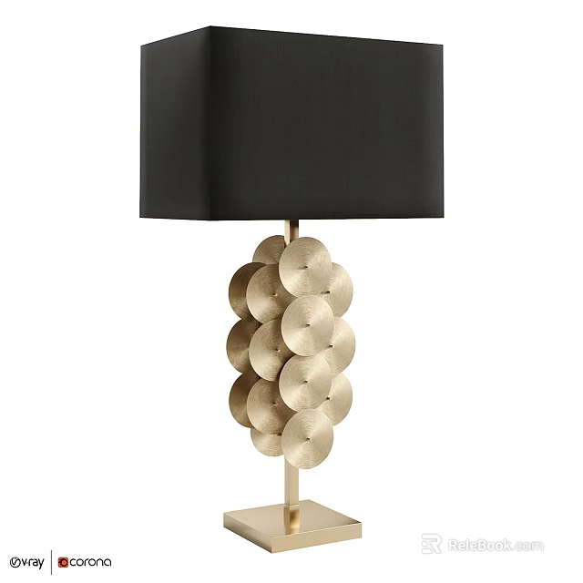 Modern Table Lamp With Black Square Shade And Brass Circular Disc Base 3d model