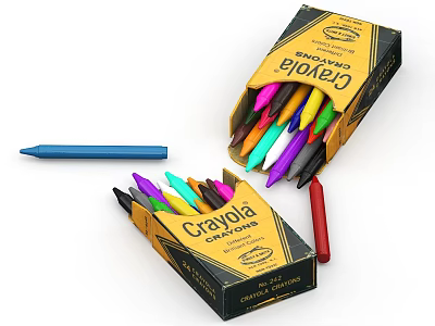 Colorful Crayola Crayons Art Supplies With Open Box And Scattered Colorful Sticks 3d model