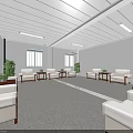 Hotel Public Lounge Interior With White Sofas Green Plants Windows And Gray Carpet 3d model