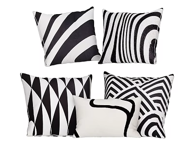 Black and White Decorative Pillows with Geometric Patterns Modern Minimalist Design 3d model