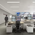 Modern Public Office Area With Workstations Multiple Computer Monitors And Staff Members 3d model