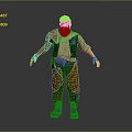 Bearded Elderly Character In Green Vest Red Arm Guard With Creature Companion