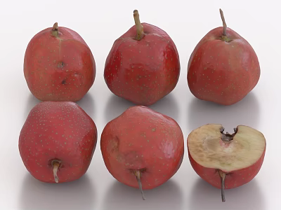 Fresh Ripe Red Fruits Displayed As Whole And Sliced Pieces On White Surface 3d model