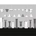 White Classical Roman Columns With Various Capitals And Wall Display Design 3d model