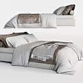 Modern Double Bed With Gray Bedding Brown Pillows And Decorative Blanket 3d model
