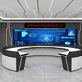 Modern Monitoring Room Interior With Large Digital Screen And Circular Console