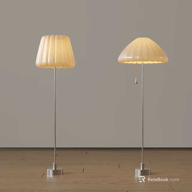 Modern Pleated Cream Lampshade Floor Lamps With Metal Stand And Contemporary Design 3d model 