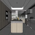 Modern Spacious Kitchen Interior With Wooden Cabinets Island Counter And Stainless Steel Appliances