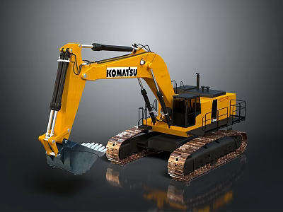 KOMATSU Yellow Heavy Duty Excavator With Mechanical Arm Large Bucket And Tracks 3d model