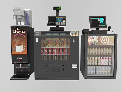 Commercial Equipment With Hot Chocolate Machine Cash Register And Vending Machine For Beverages 3d model