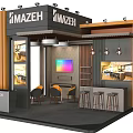 MAZEH Modern Exhibition Booth Design With Open Layout Orange Chairs And Display Screen