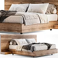 Modern Wooden Double Bed With Neutral Linen Bedding Soft Pillows And Cozy Blanket