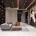 Modern Home Theater Room With Shelves Sofas And Star Ceiling