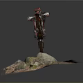 The Man Riding Red Motorcycle Performing High Jump On Mossy Rock Surface