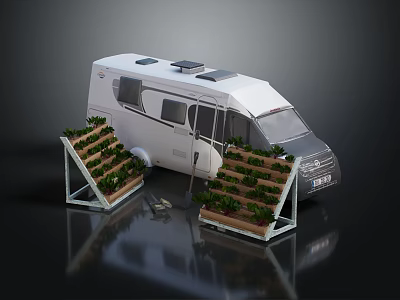 Modern Camper Van Exterior With Vertical Planters And Fresh Green Plants 3d model