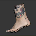 Ankle And Leg Tattoo Design With Mushroom Flower And Art Patterns