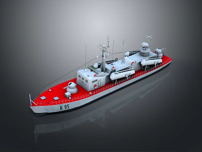 Detailed Red And White Naval Ship Model Featuring K-95 Marking And Deck Structures 3d model