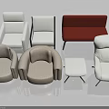 Modern Sofa Set With White Gray Red Armchairs Loveseat And Ottoman 3d model