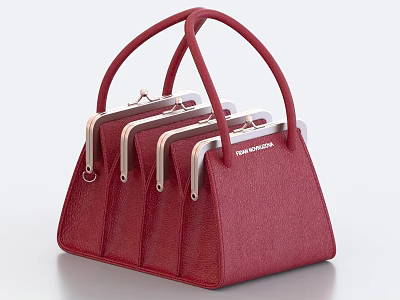 Red Handbags With Metal Clasps And Handles 3d model