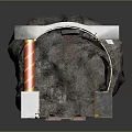 Industrial Tunnel Interior With Red Striped Pillars Yellow Railings And Tracks