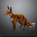 Realistic Orange White Fox Statue With Black Legs On Dark Shiny Background