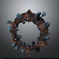 Futuristic Sci Fi Ring Structure With Blue Red Metallic Parts And Purple Glowing Nodes