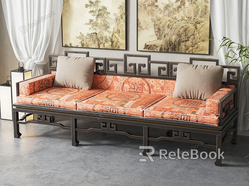 New Chinese-style three-person sofa model