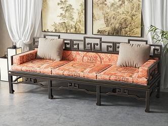 New Chinese-style three-person sofa 3d model