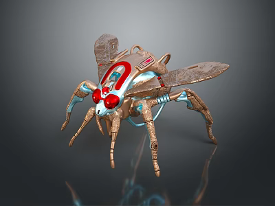 Mechanical Flying Animal with Red Eyes Metallic Wings and Futuristic Design 3D Rendering 3d model
