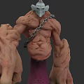 Monster Shaped Decorative Cup With Muscular Design Chain And Purple Base