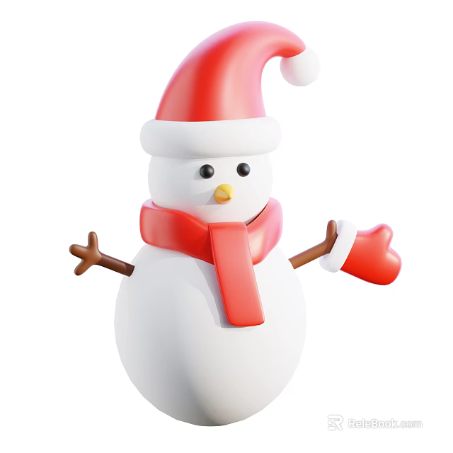 Decorative Snowman Ornament Set with Red Santa Hat Red Scarf Branch Arms and Red Gloves 3d model 