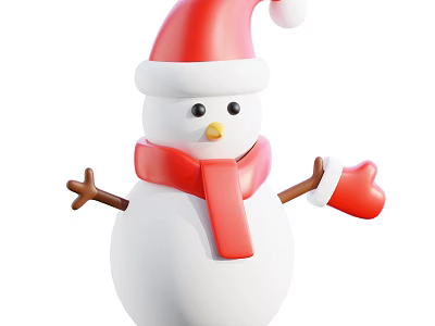 Decorative Snowman Ornament Set with Red Santa Hat Red Scarf Branch Arms and Red Gloves 3d model