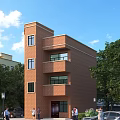 Three Story Red Brick Detached Villa Exterior Design With Balconies Windows And Trees