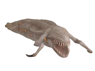 Mythical Monster With Open Mouth Sharp Teeth Multiple Legs And Brownish Gray Skin 3d model