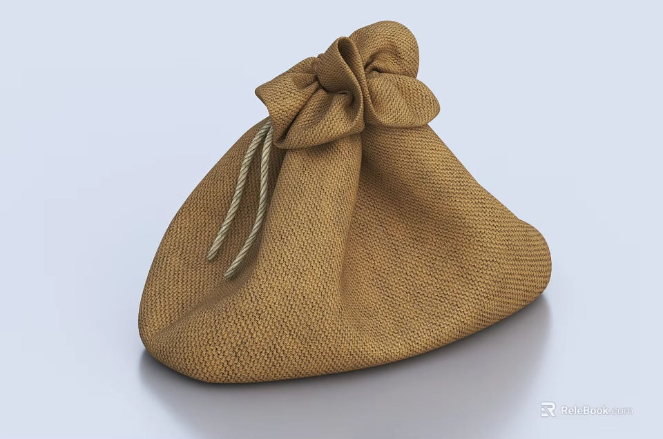 Brown Handcrafted Linen Storage Pouch With Drawstring Closure For Everyday Use 3d model 
