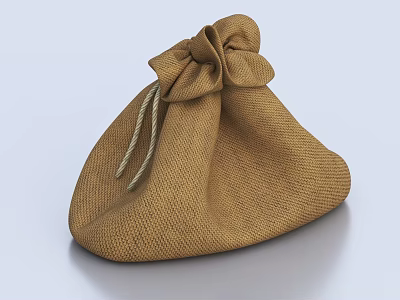 Brown Handcrafted Linen Storage Pouch With Drawstring Closure For Everyday Use 3d model